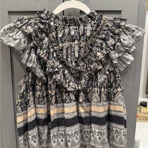 Sea New York Black and Cream Ruffled Blouse